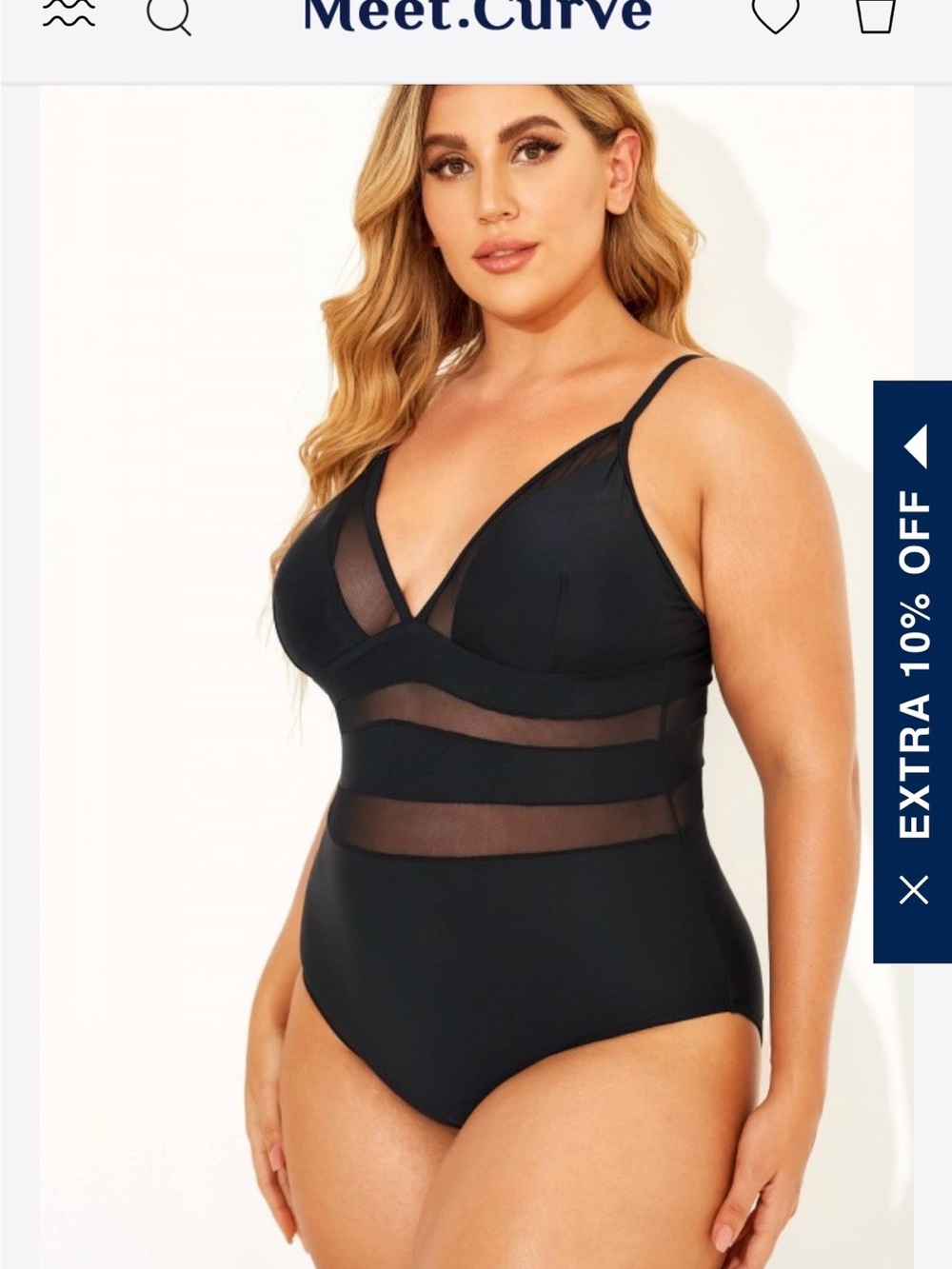 Black Mesh-Inset One-Piece Swimsuit - Meet.Curve Size Xl